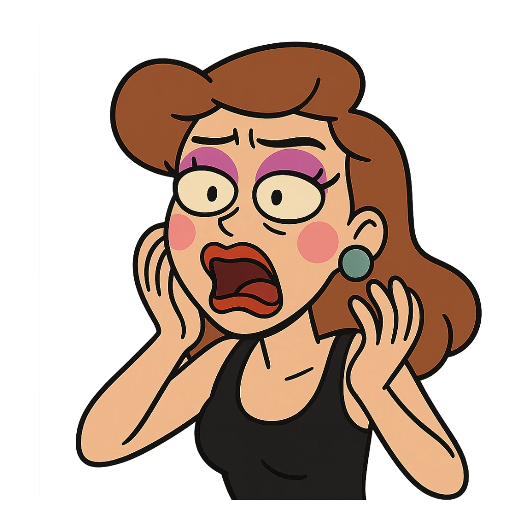 cartoon style makeup with vibrant colors on transparent background sticker