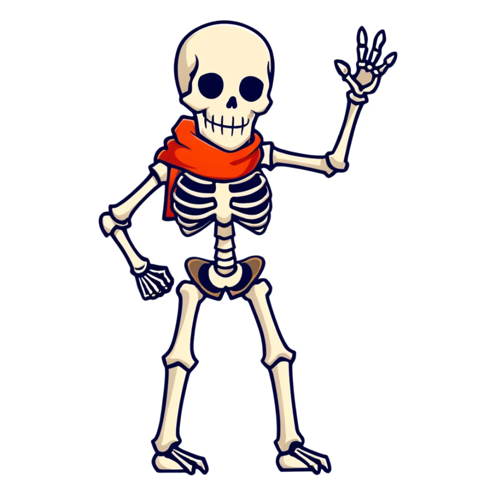 Papyrus from Undertale, tall skeleton with a red scarf, white body armor, orange-red gloves, enthusiastic pose sticker