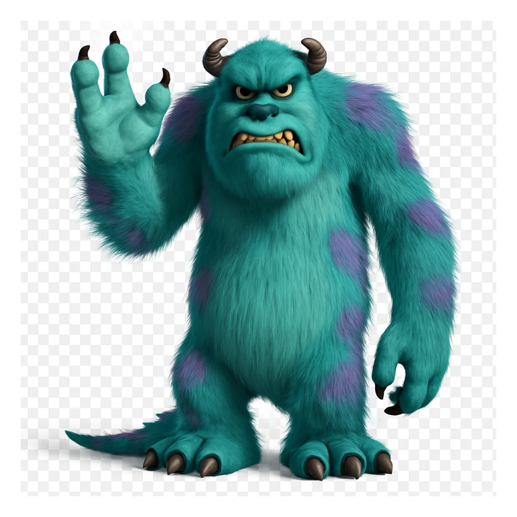 Edit the blue monster's face to have an angry expression. Keep the picture quality, color, and style the same. Only change the facial expression to angry. sticker