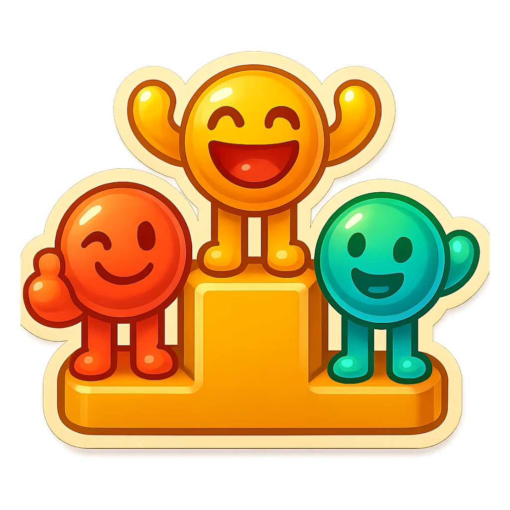 Remove the numbers from the podium. Keep the cheerful emoji style with vibrant colors and playful expressions. sticker