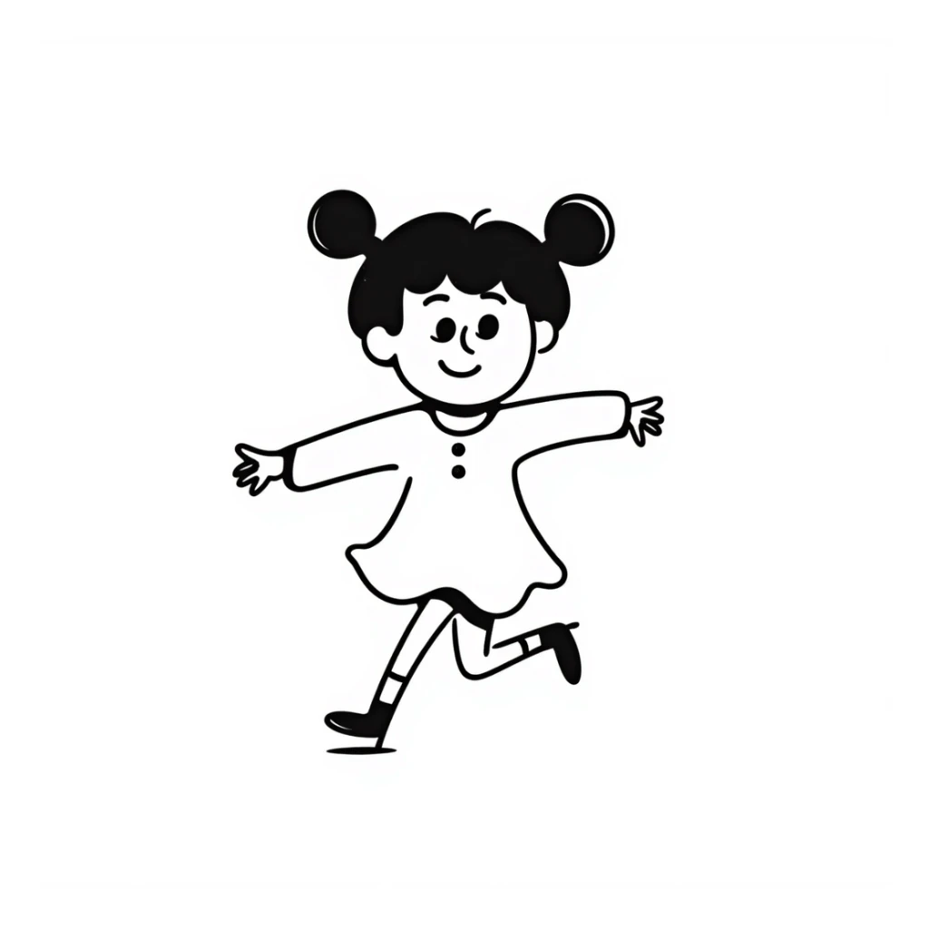Hand-drawn little girl with pigtails and a cute dress sticker