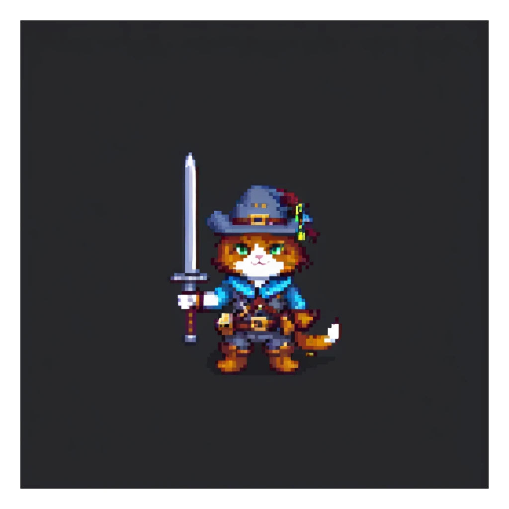 Puss in Boots, pixel art style sticker