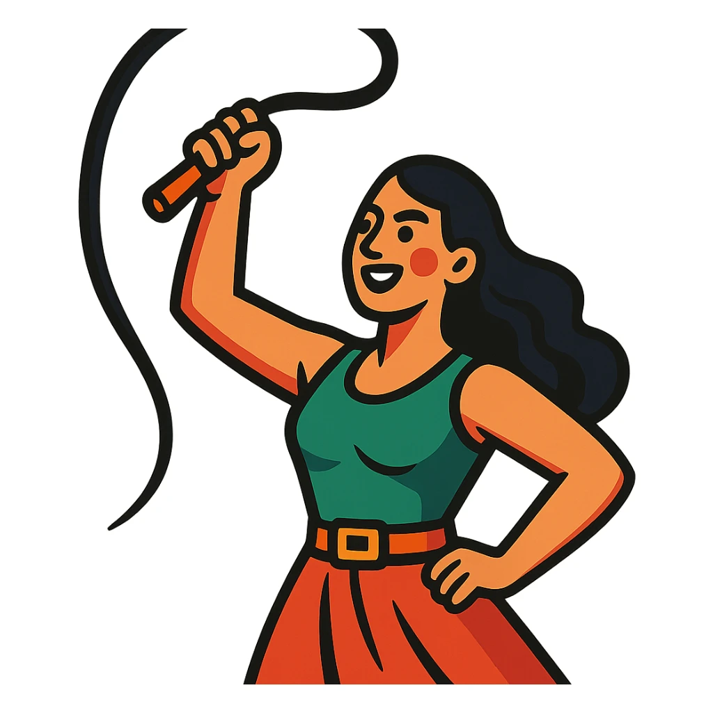 woman raising a whip sticker