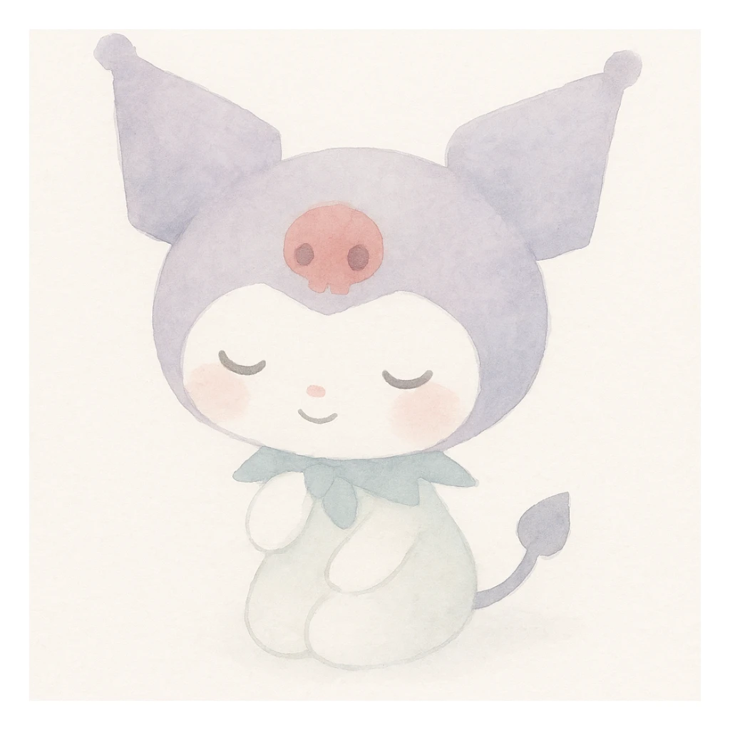 Kuromi character, watercolor art style, soft colors, gentle pose sticker