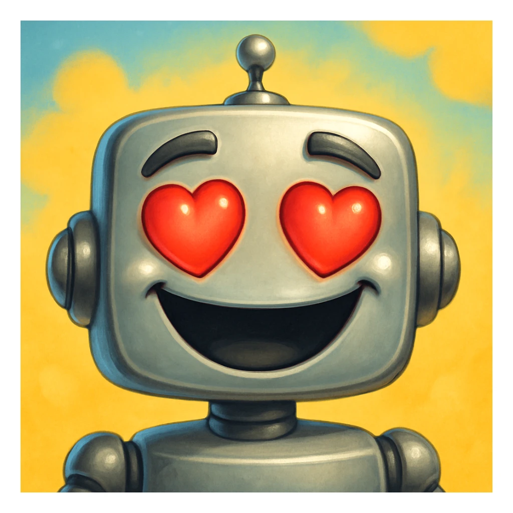 a happy robot face with heart eyes sticker