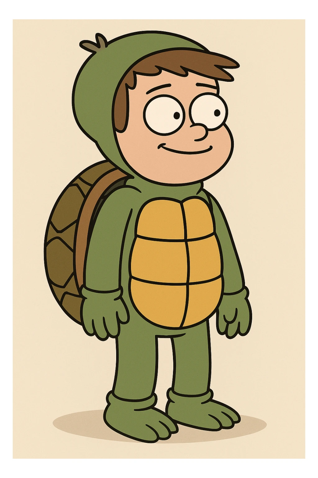 A boy brown hair A turtle costume sticker