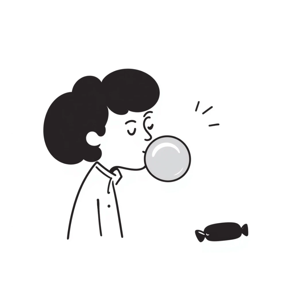 simple hand drawn bubble gum with a bubble being blown sticker