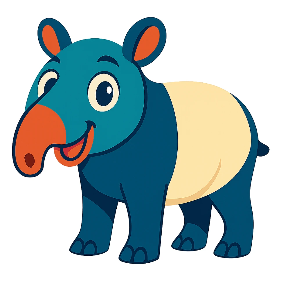a tapir in a vibrant cartoon style, with bold colors and expressive features sticker