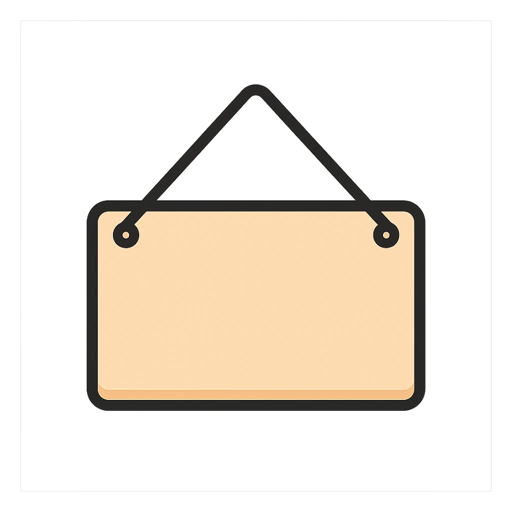 minimalist beige rectangular door sign with shadows and highlights, hanging on nails, icon color outlined style sticker