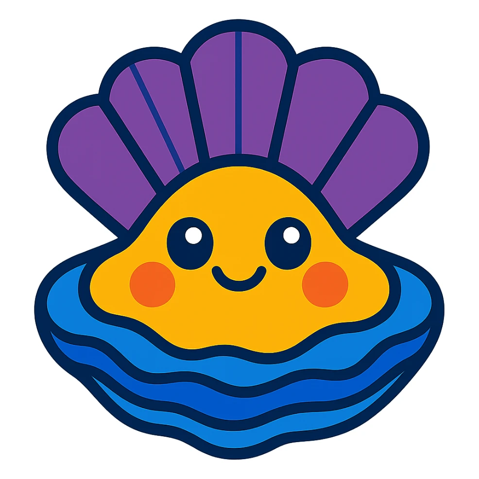 Make the oyster smile while keeping the vibrant toon style, with a transparent background. sticker