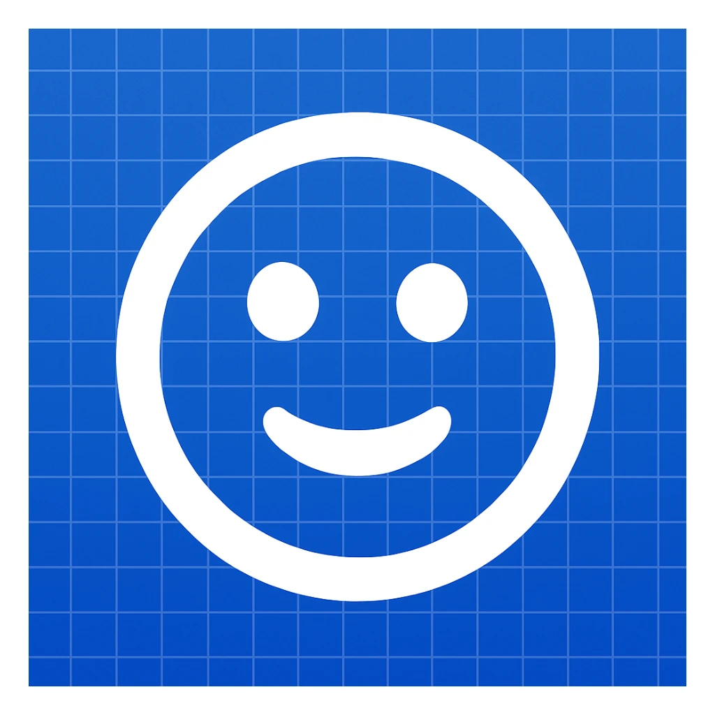 Frame 10: Fully blue blueprint background with all grid lines drawn, smiley face unchanged (keyframe for morph animation) sticker