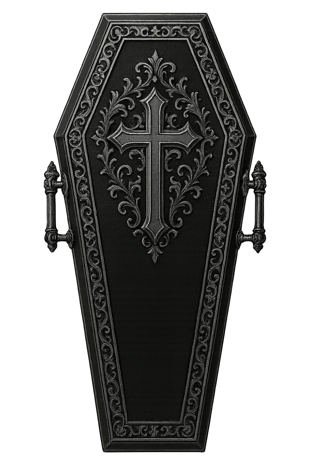gothic coffin, black and silver, elegant and detailed, no background sticker