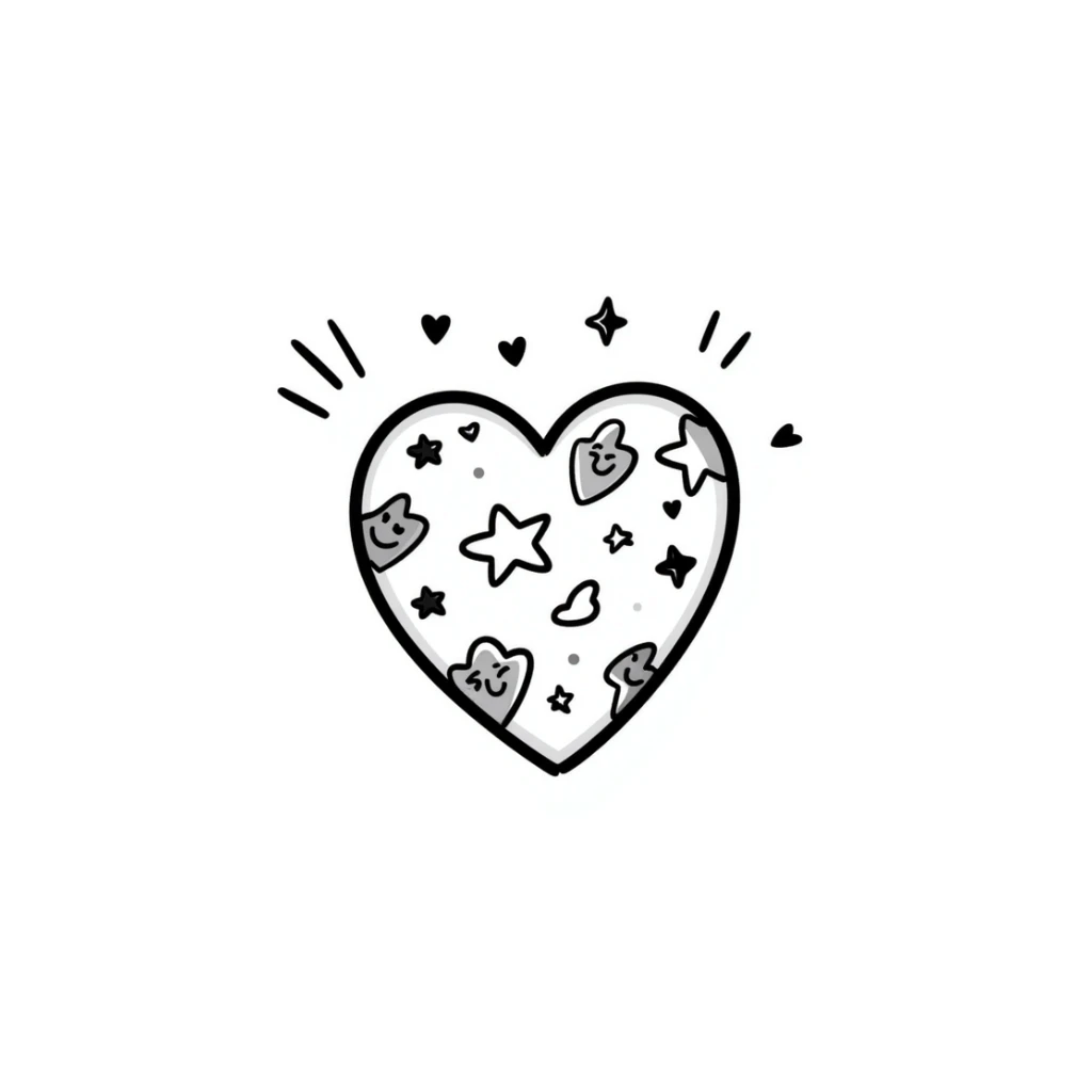 hand drawn heart with playful accents, doodle style sticker
