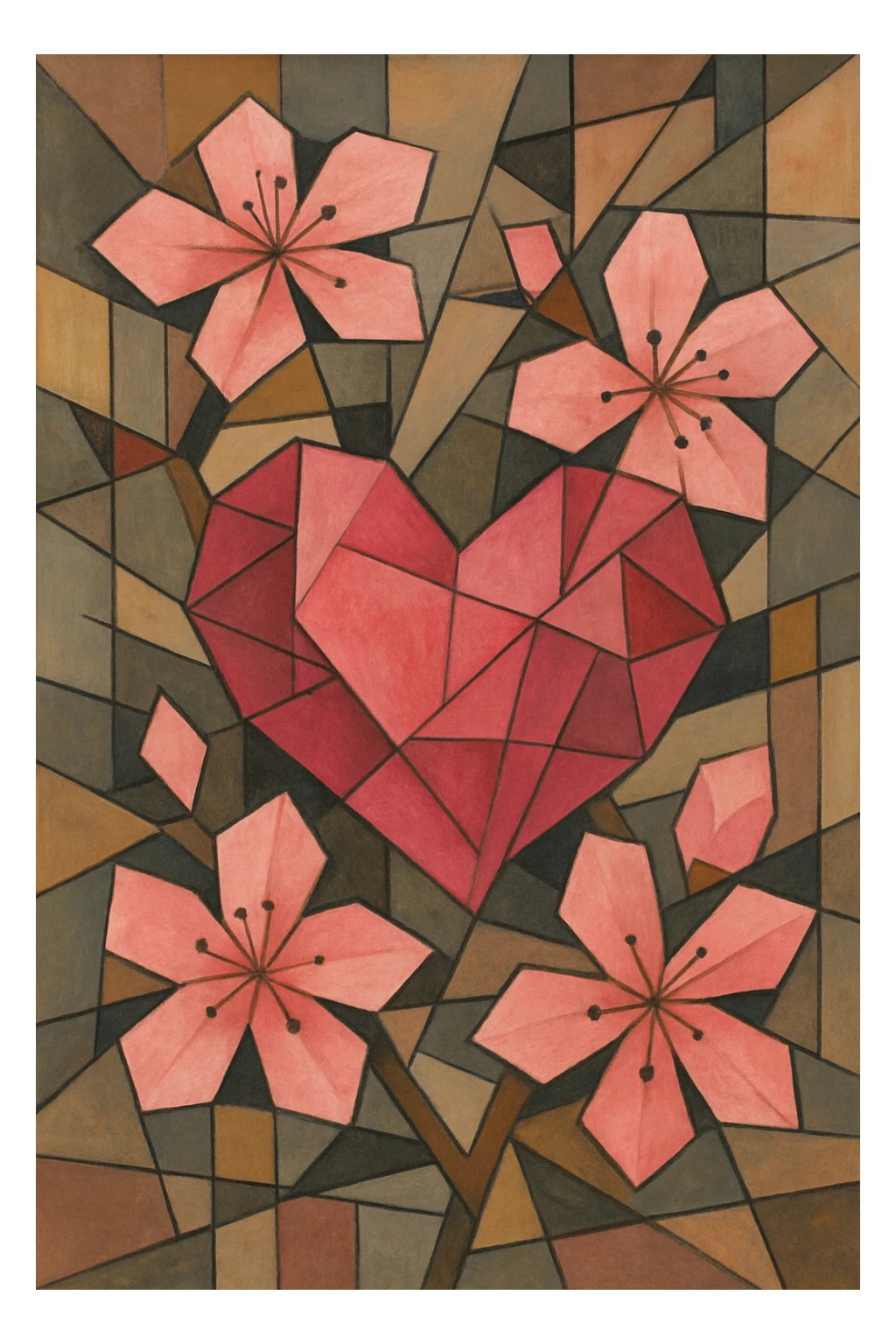 pink heart with sakura flowers sticker