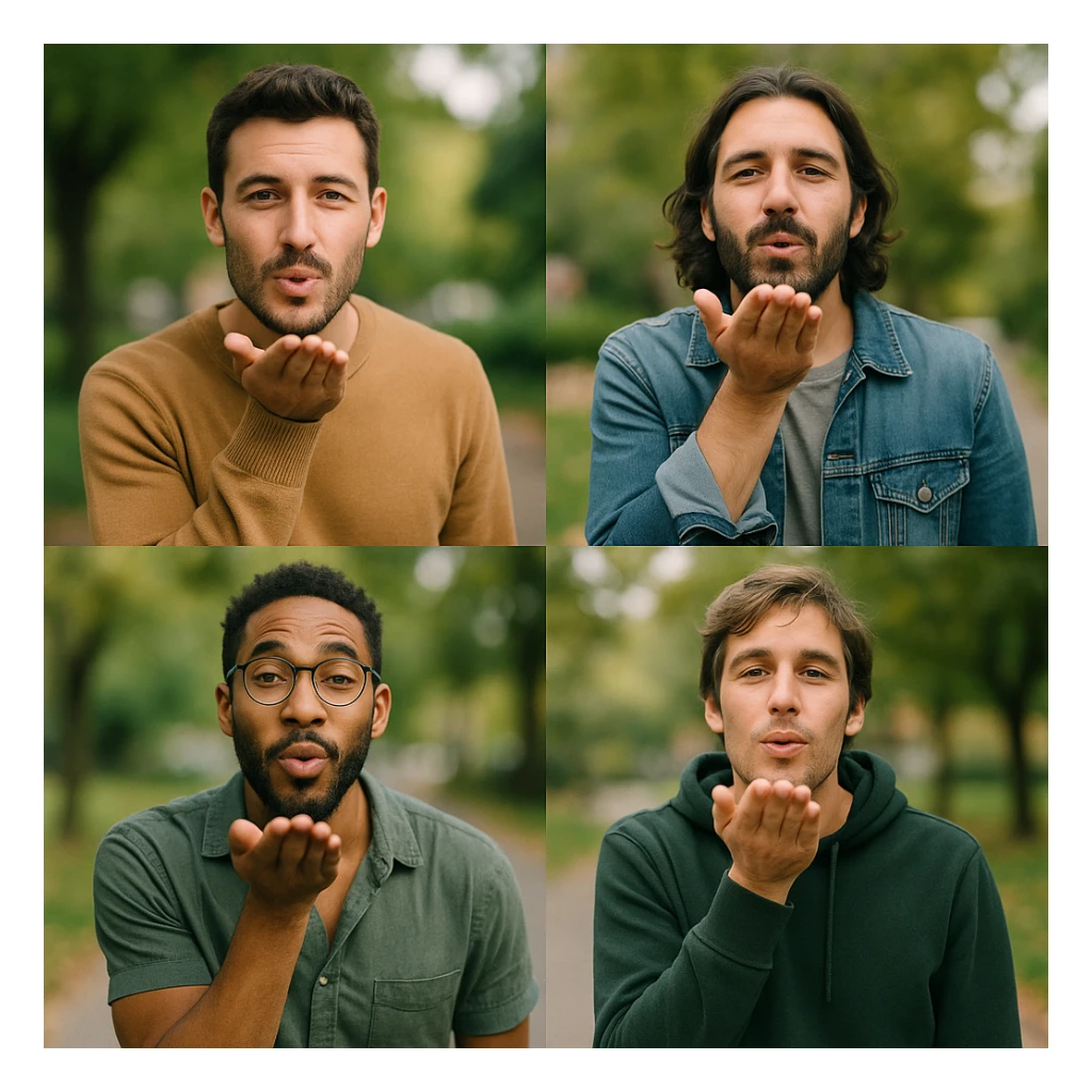 casual man blowing kiss, varied styles, outdoor environment sticker