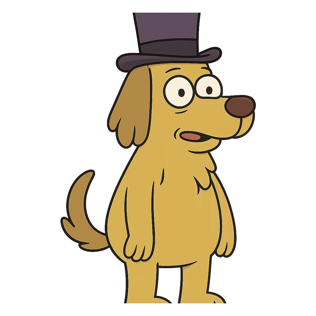 dog with a tophat, flat toon style sticker