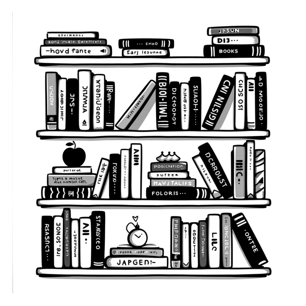 A bookshelf filled with various books sticker