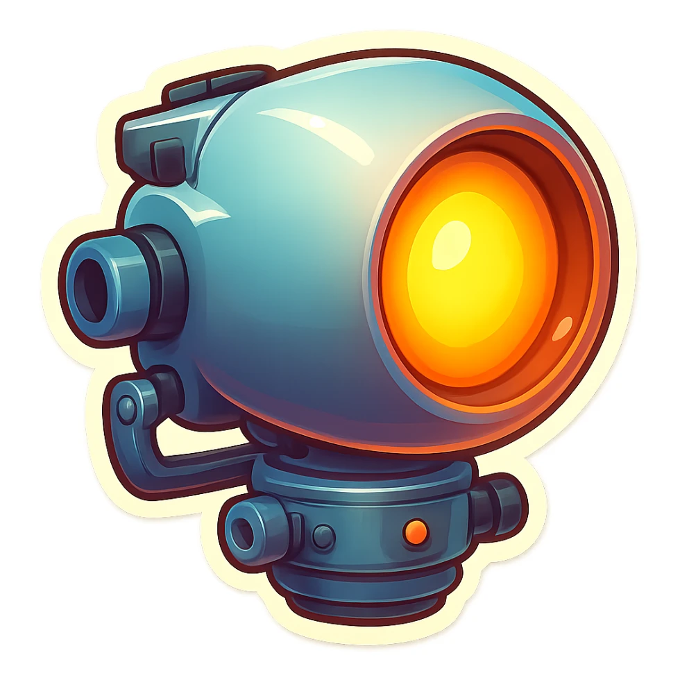 Spotlight in retro stickers style, pointing to the left, no beam. sticker