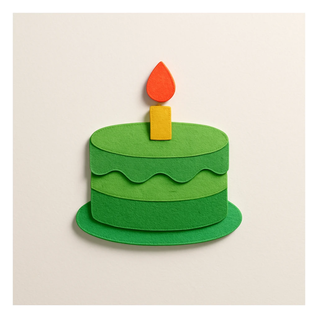 a green cake, paper craft style, textured and layered paper art sticker