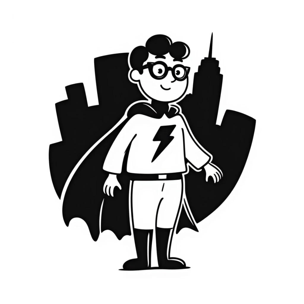 A superhero in the style of a black doodle sticker