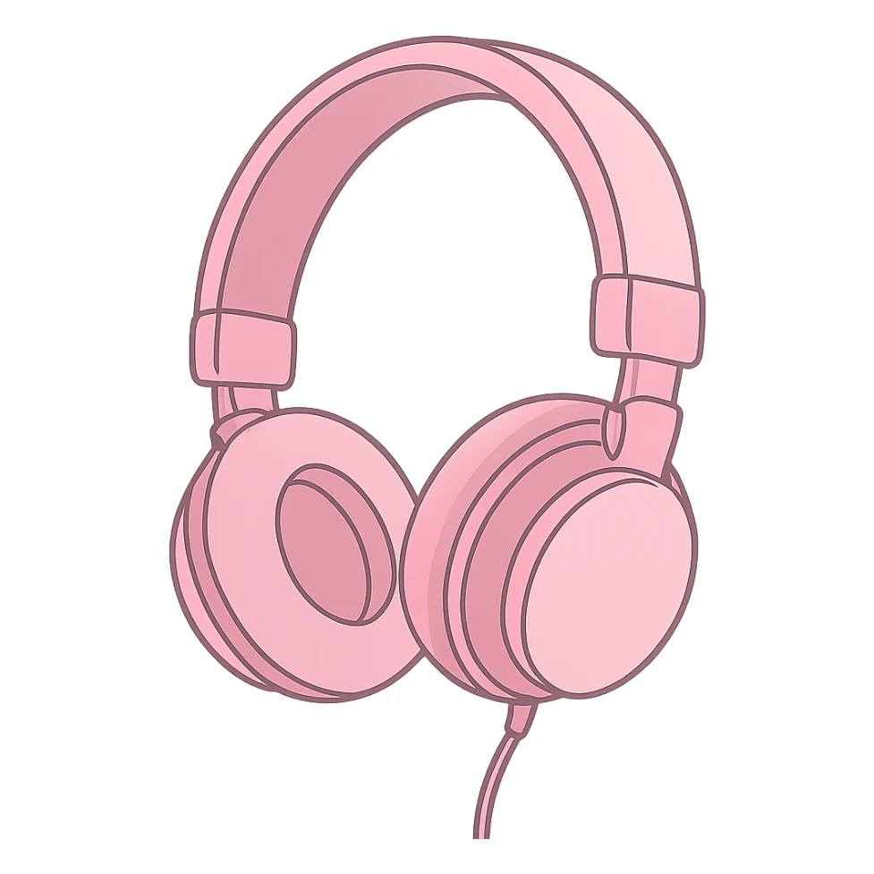 pink headphones, digital illustration sticker