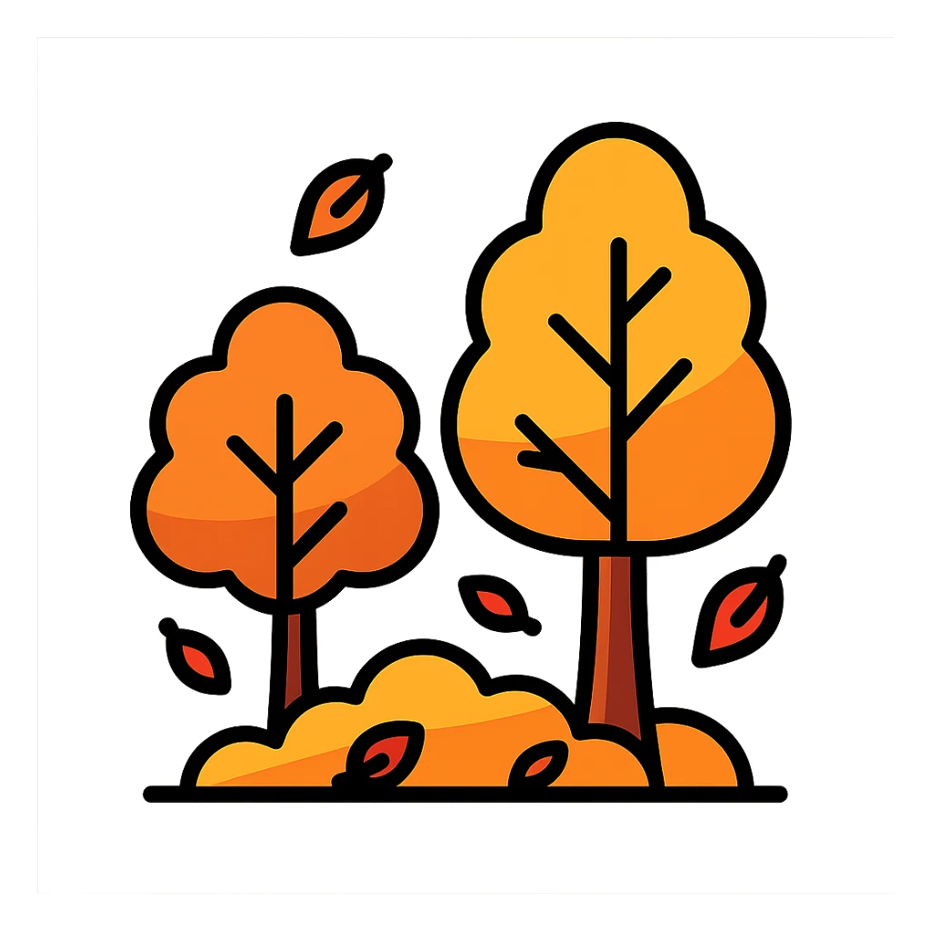 autumn fall scene with trees, orange foliage, and falling leaves sticker