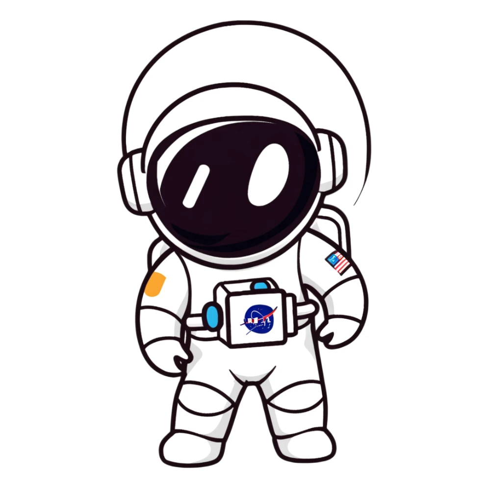 kid astronaut in white spacesuit with helmet sticker