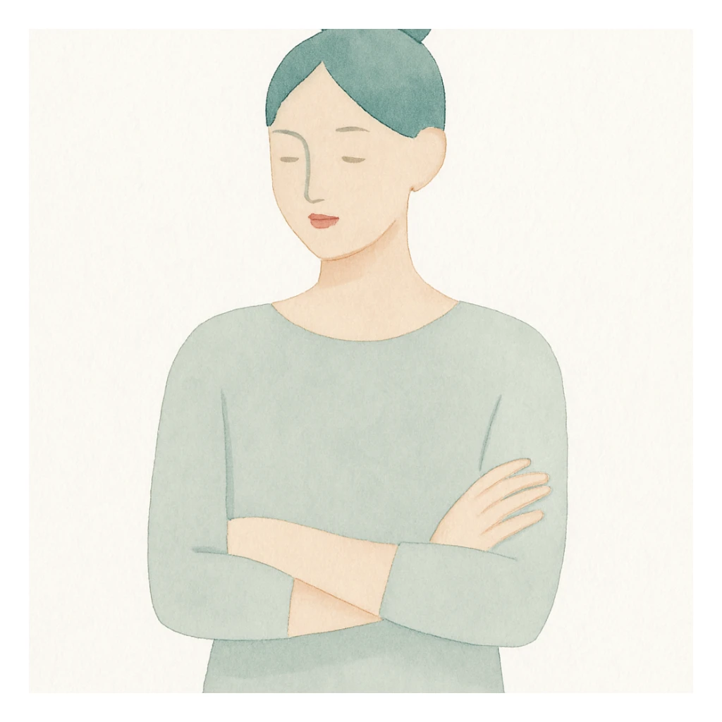 a woman crossing her arms, watercolor art style sticker