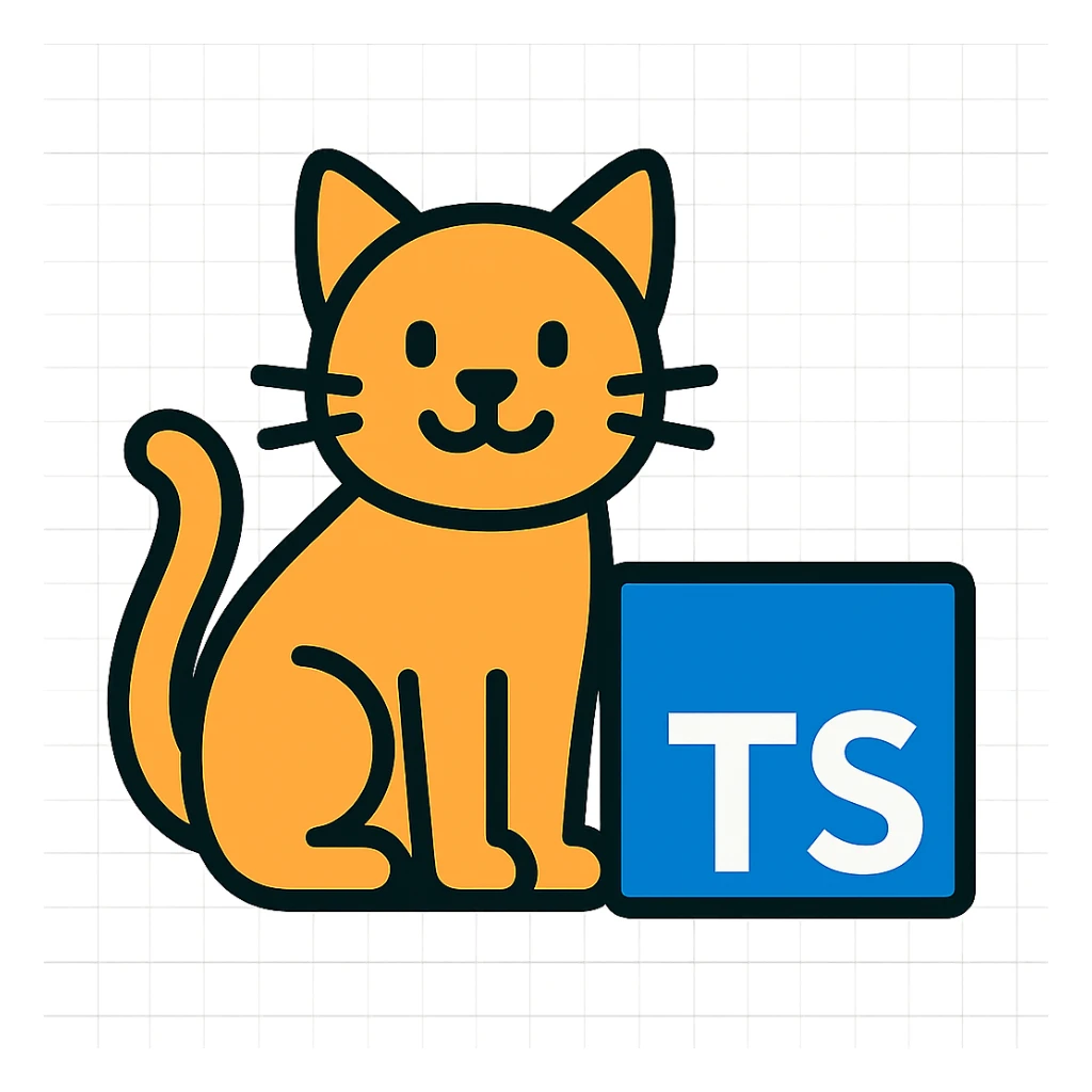 cat icon with TypeScript logo elements, minimal, flat, tech-inspired sticker