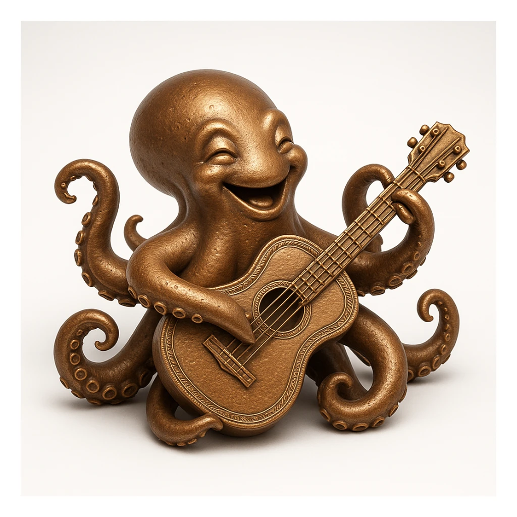 happy octopus with multiple arms playing guitar sticker