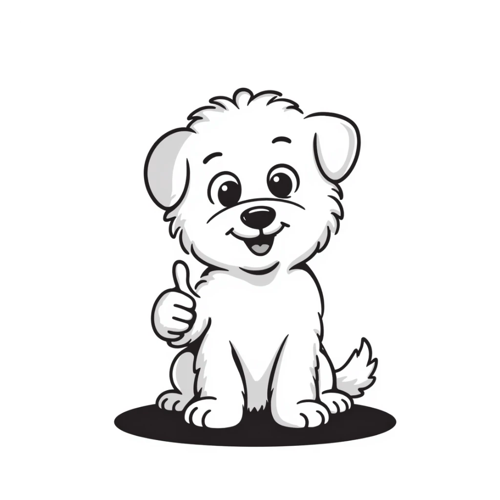 cartoon Maltese puppy giving a thumbs up, hand-drawn look sticker