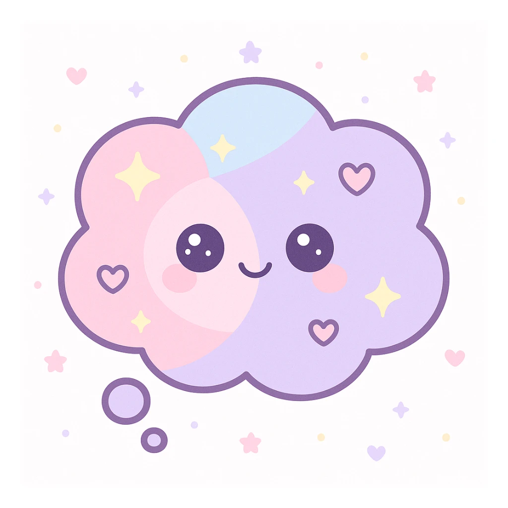 thought bubble with girly feminine touch, soft pastel colors, heart and sparkles, cute playful vibe sticker