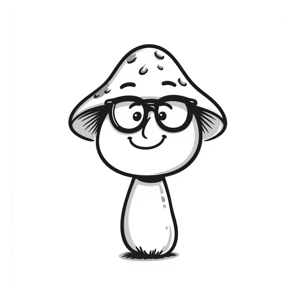 mushroom with glasses and a smile sticker