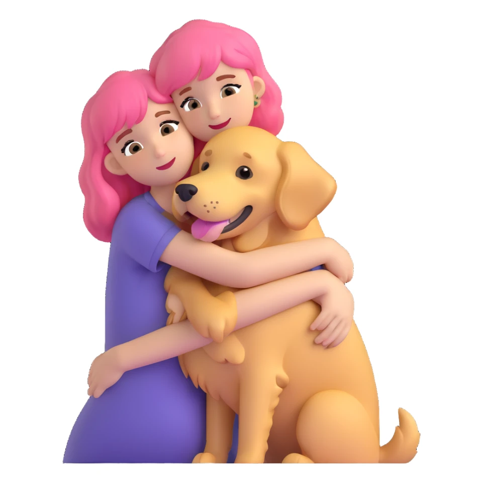 pink-haired girl hugging golden retriever sticker