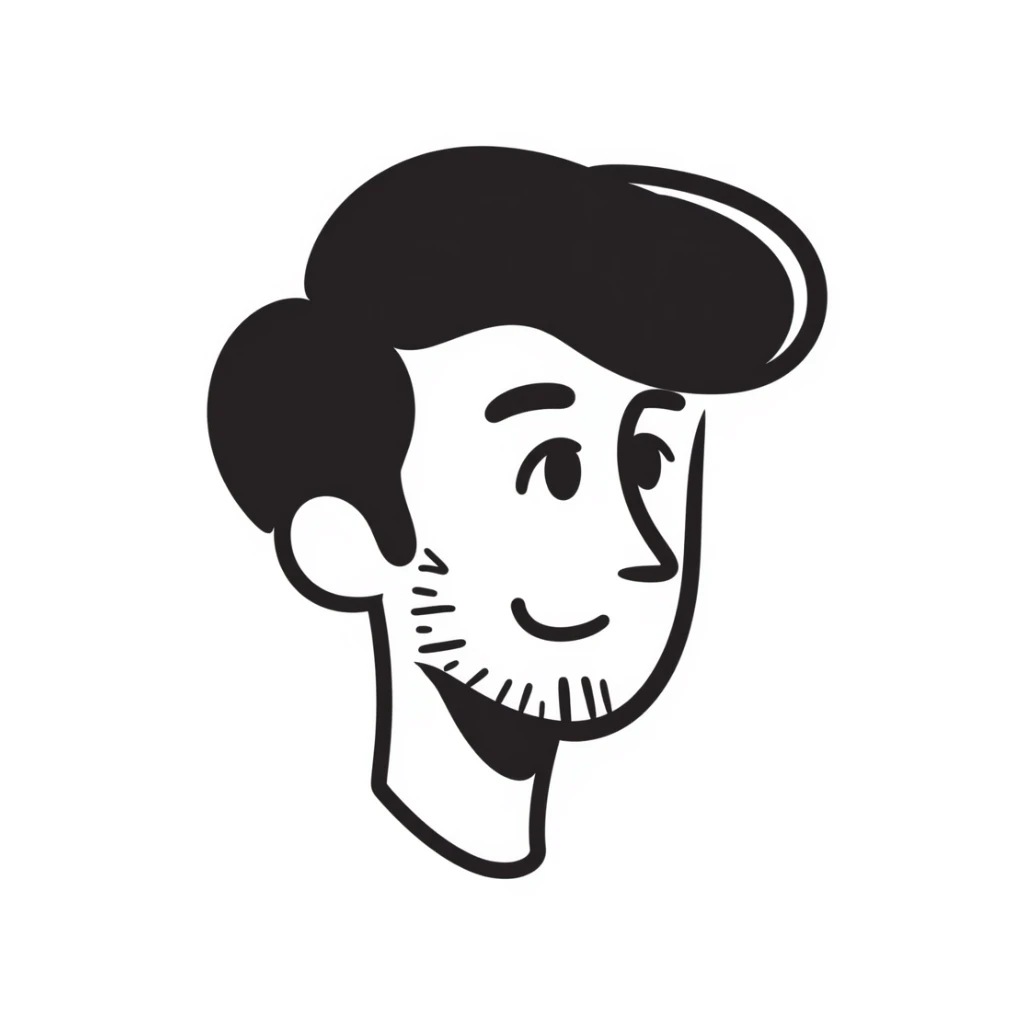 a man's face in his late 20s, hand drawn doodle style sticker