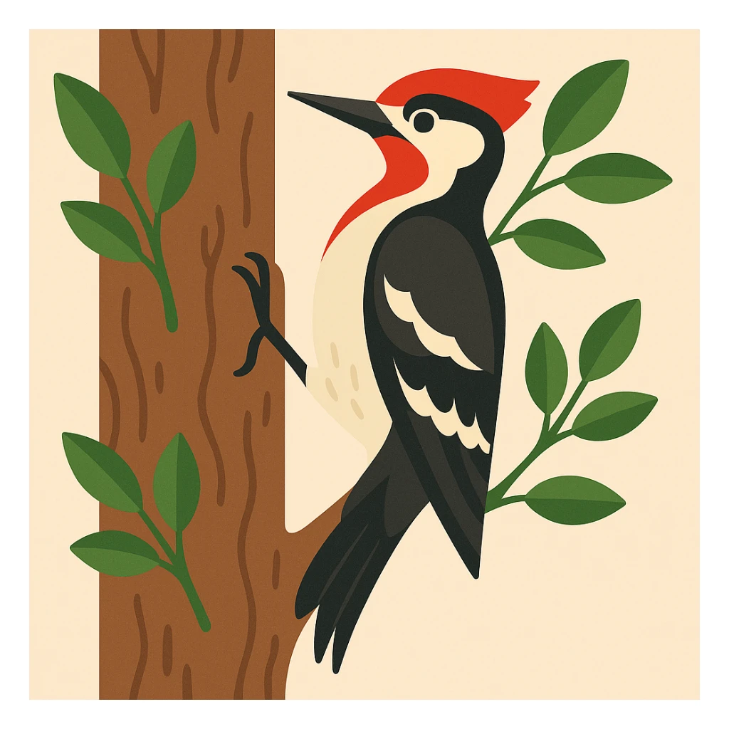 Flat design style woodpecker in the tree sticker