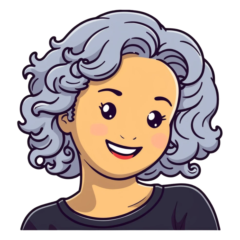 smiling 50 year old lady with silver curly hair sticker