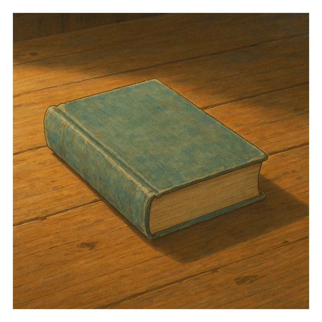 realistic ghibli style illustration of a book on a wooden table sticker