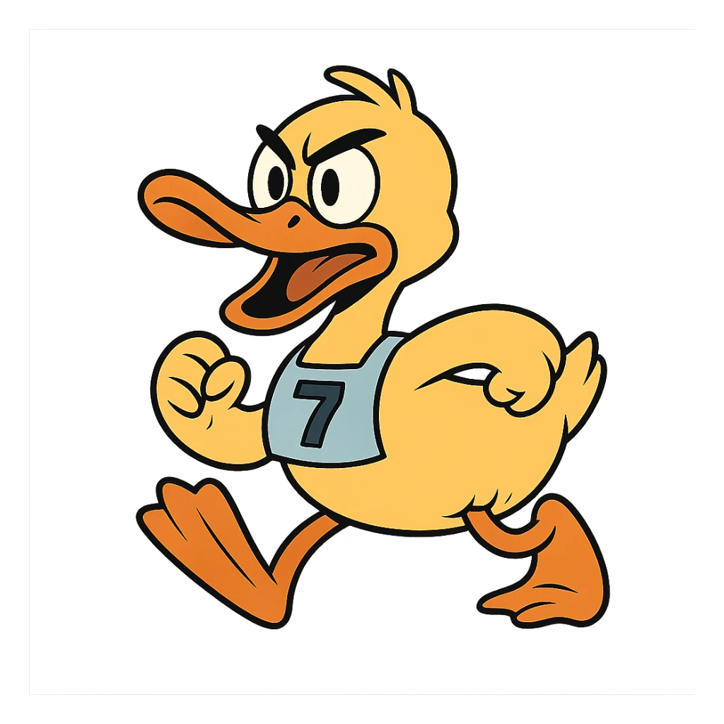 cartoon duck for a duck race in flat toon style sticker