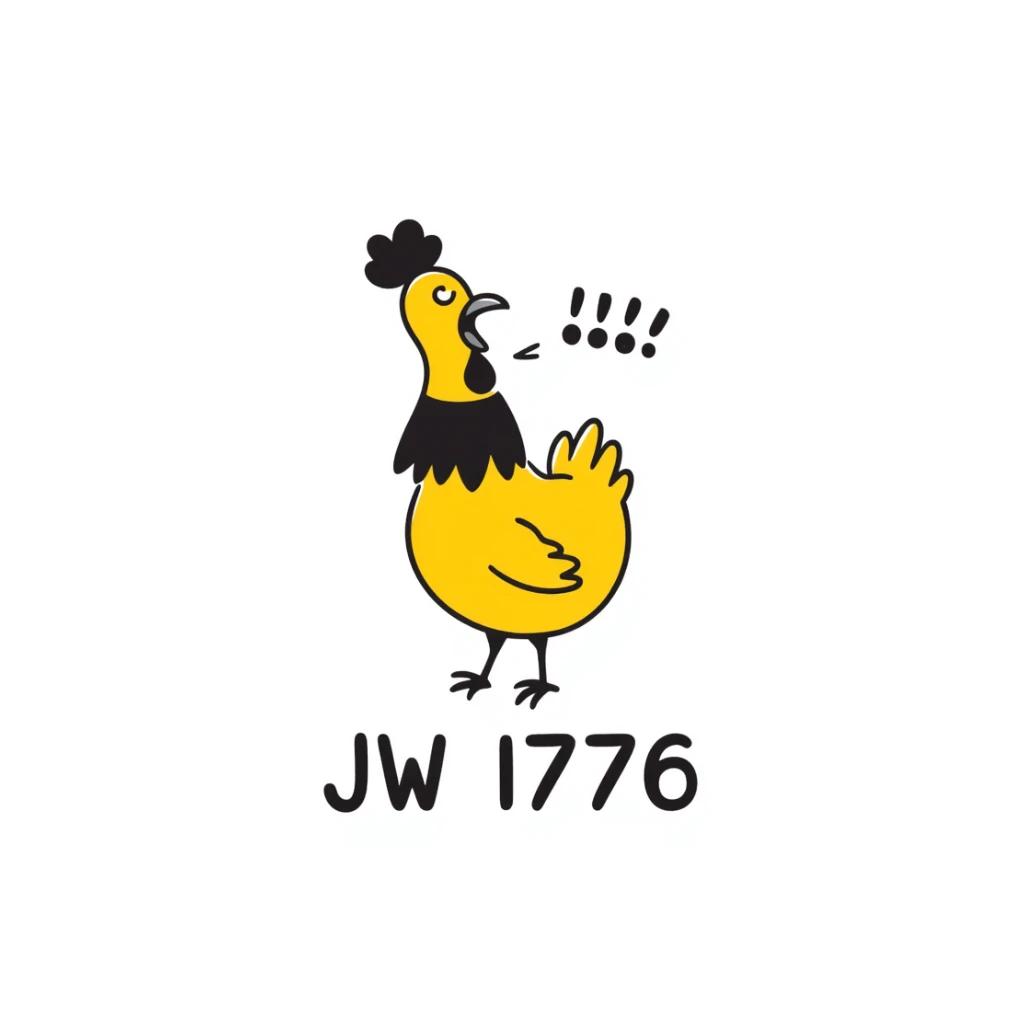 shouting yellow long neck chicken with the words 'JW 1776' sticker