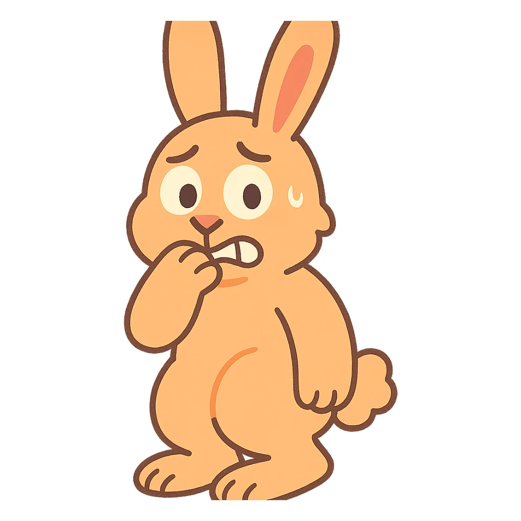 apricot bunny biting paw nervously, full body, pastel-toon style sticker