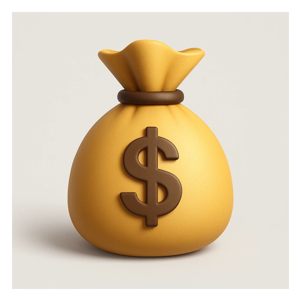 Make the money bag icon look 3D with shading and depth, keeping it modern and clear. Maintain a clean and contemporary appearance with realistic 3D effects. sticker