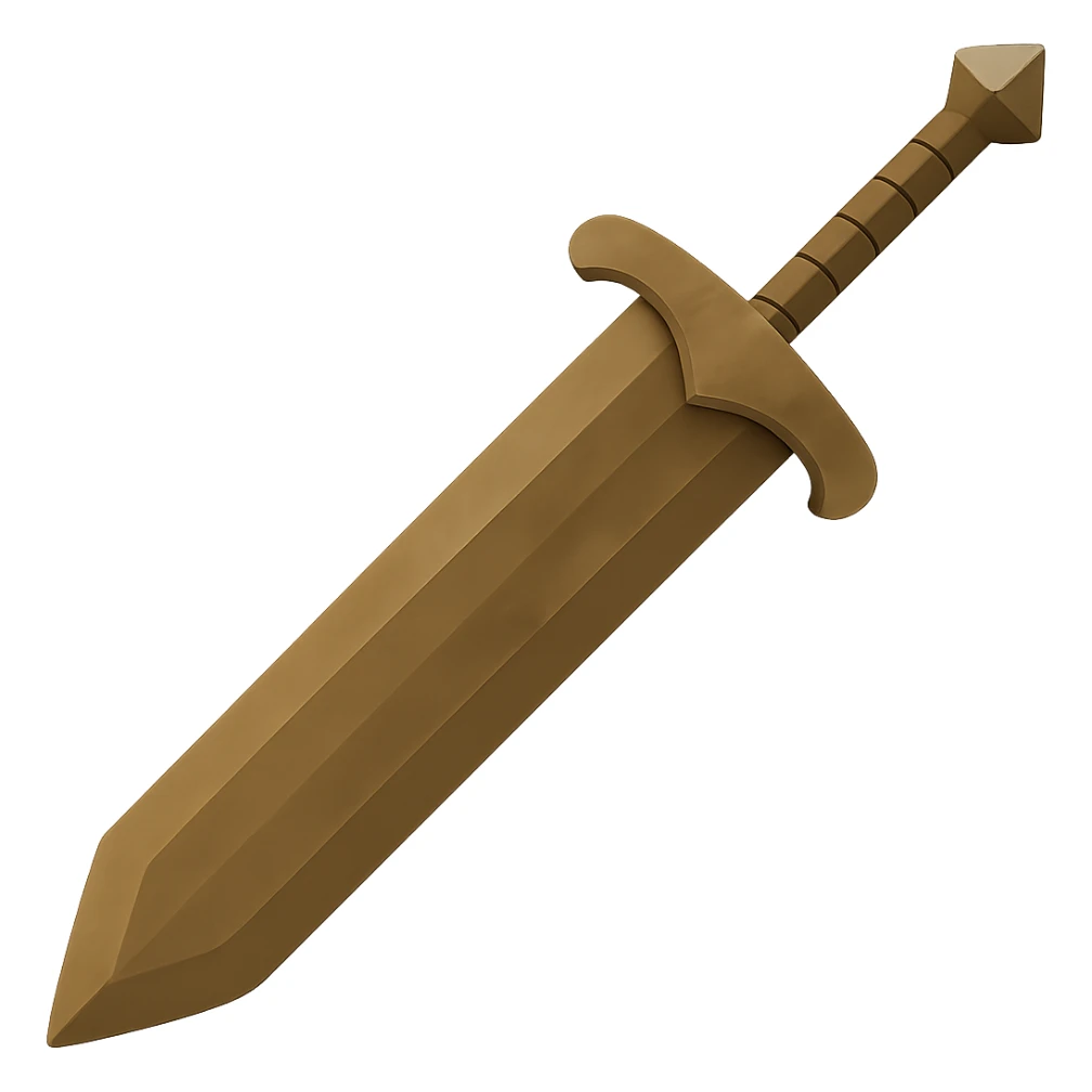 Make the greatsword longer while keeping it wide, bronze, and worn, with no gems. The style should resemble emoji style. Transparent background. sticker