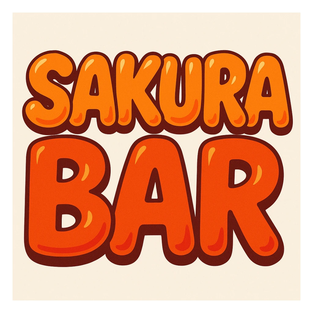 bubble letters in orange and red that say 'Sakura Bar', vibrant, cartoonish, and eye-catching sticker