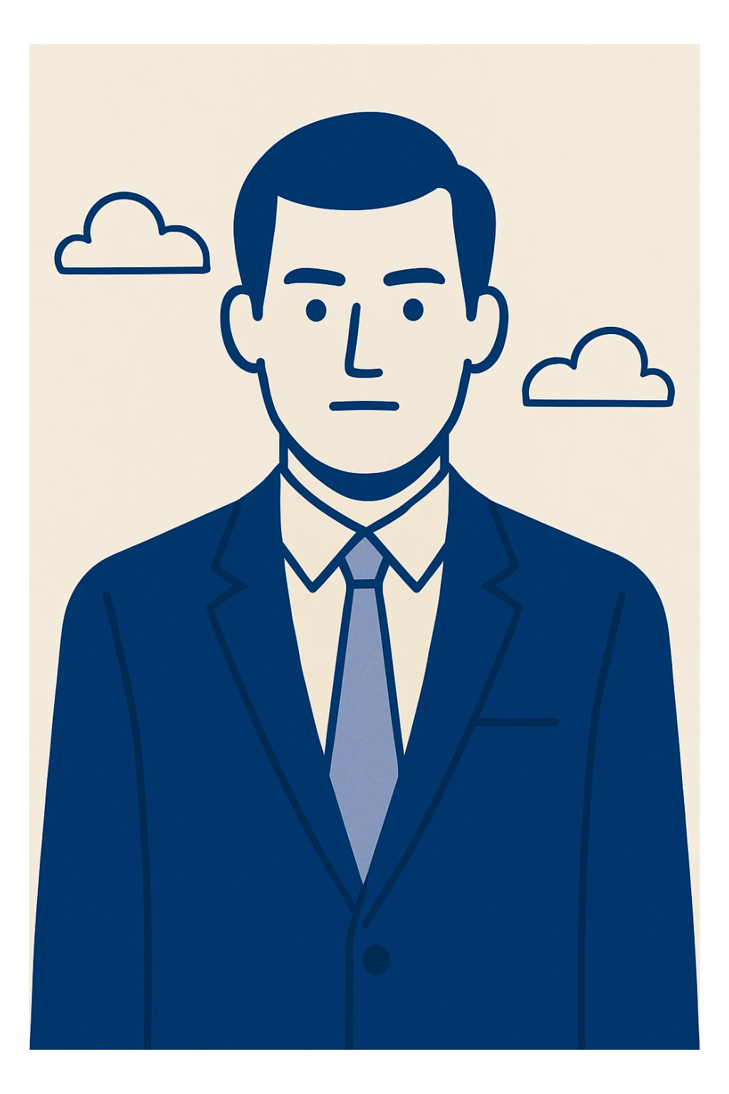 formal individual in a suit, serious and professional posture, simple background, modern vector style sticker
