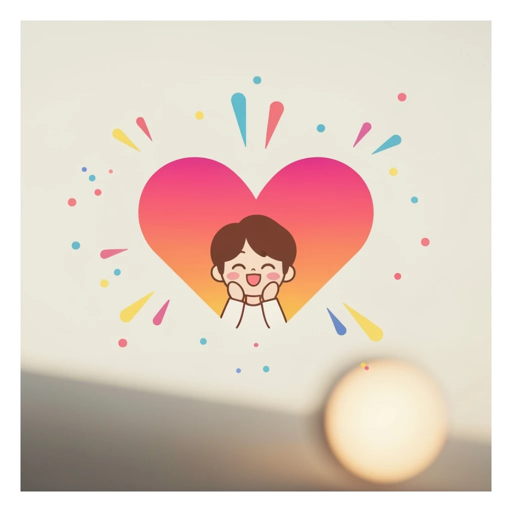 kpop heart with confetti, cute, expressive, minimal sticker