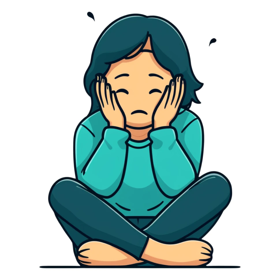 woman sitting and crying covering her face with her arms sticker