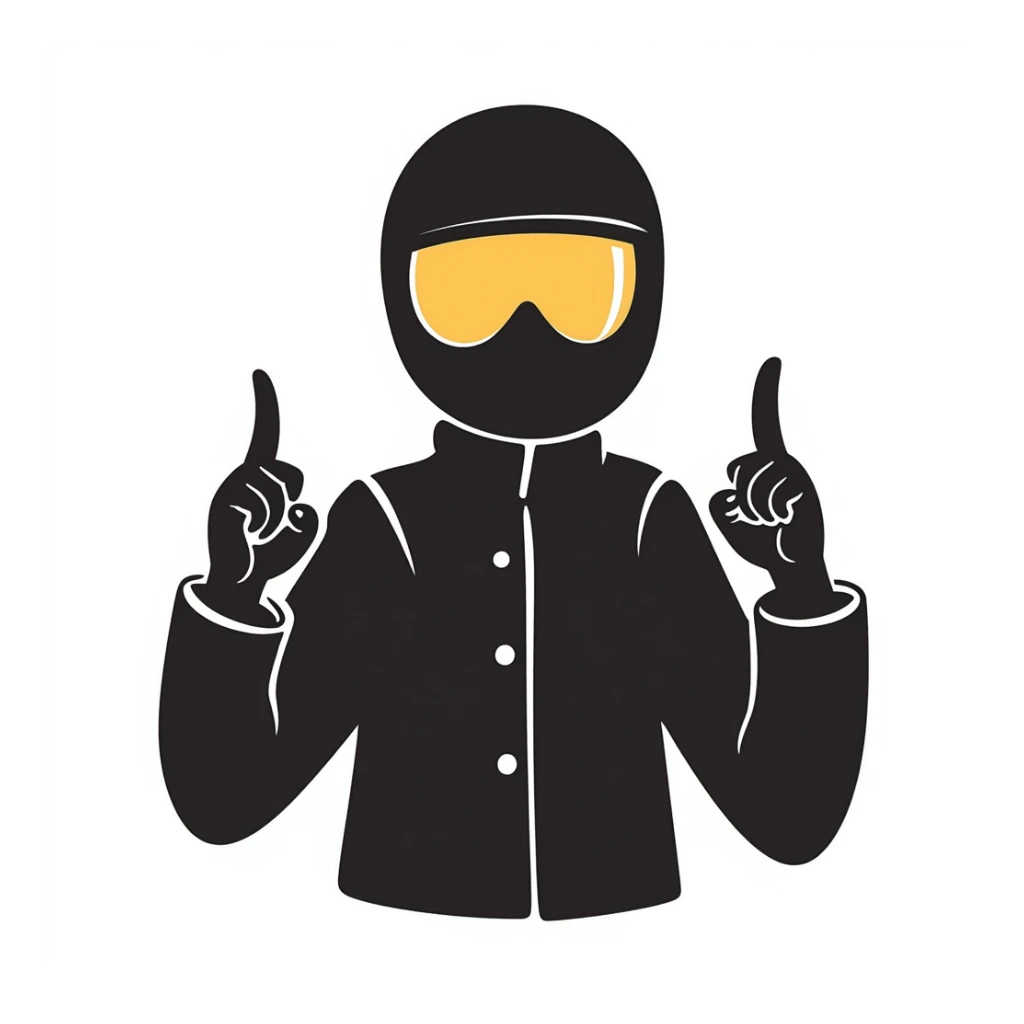 A motorcyclist in a black helmet with a golden visor flipping the bird sticker