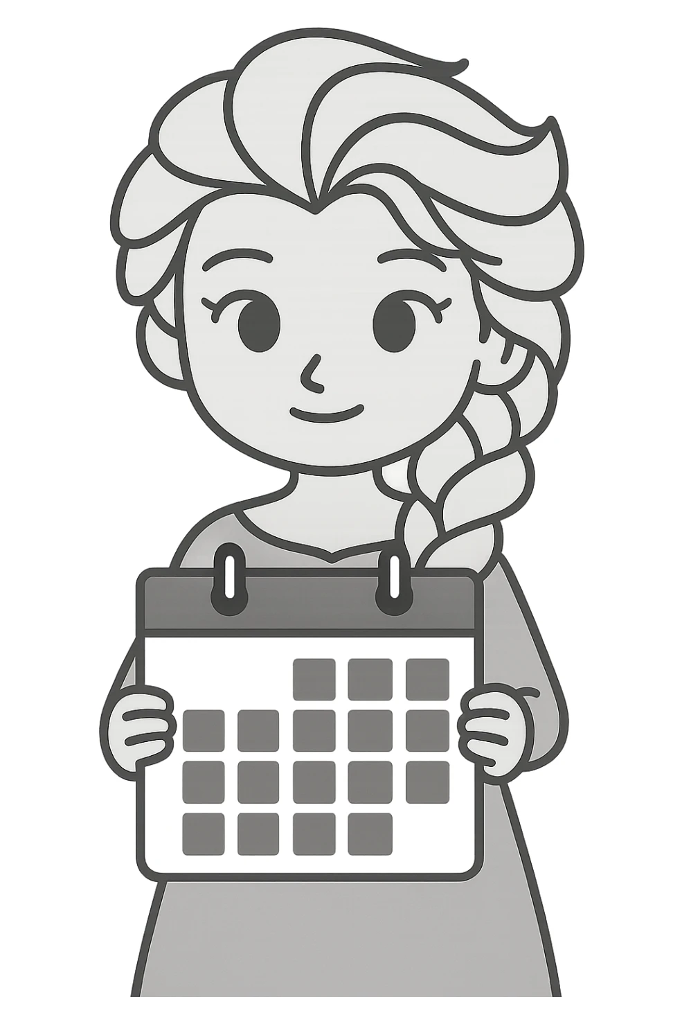 Elsa holding a calendar, modern and minimalistic feel, no background sticker