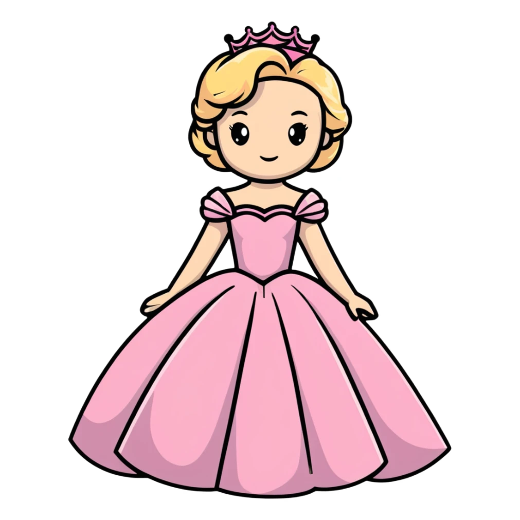 blonde princess holding her puffy pink ballgown dress sticker